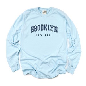 Simply Sage Market Women's Brooklyn New York Long Sleeve Garment Dyed Tee - 1 of 4