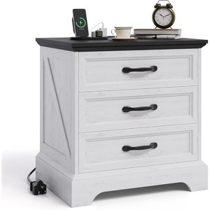Coucheta 24" Modern Farmhouse Nightstand - with Charging Station, 3 Large Drawers & Storage for Bedroom, Small Space, White, Single or Set of 2 - 1 of 4