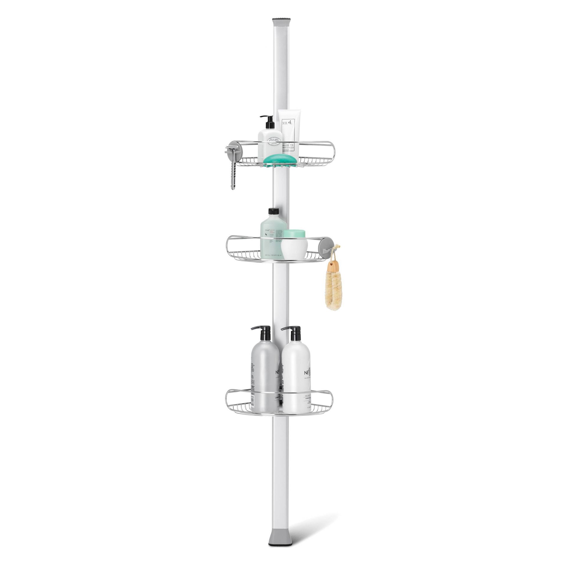 simplehuman 8' Tension Pole Shower Caddy - Stainless Steel/Anodized Aluminum: Adjustable Bath Organizer with Storage Rack