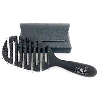 Magic Hair Brush Black, Professional Flexible Vented Hairbrush For Detangling w/ Storage Wallet - Black