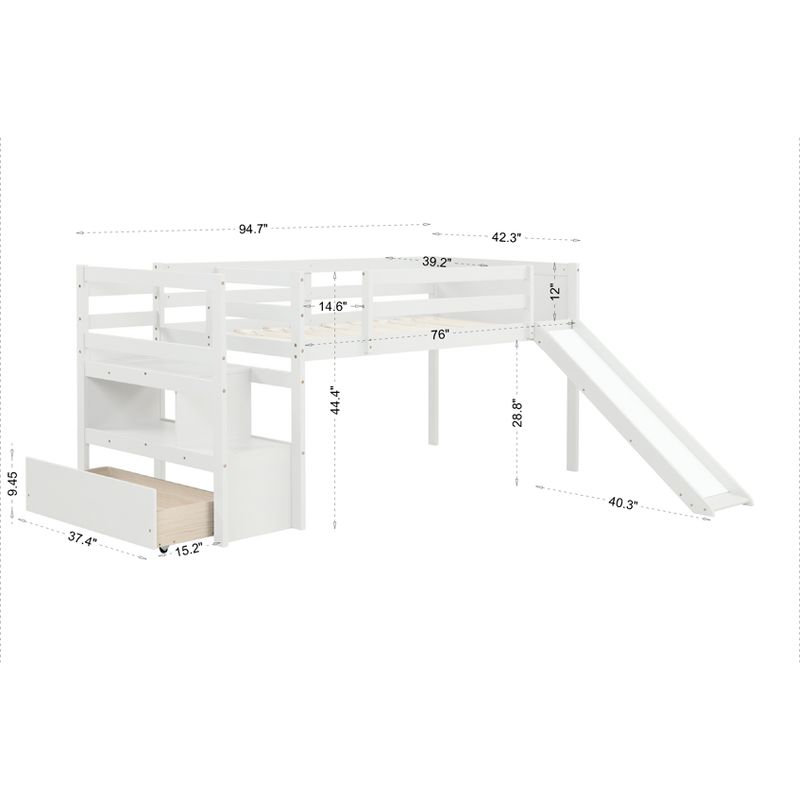 Twin Size Low Loft Bed with Stairs and Slide - ModernLuxe, 4 of 9