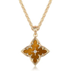Gold Clover Necklace for Women, Dainty 14K Gold Plated CZ Pendant Adjustable Chain - 1 of 4