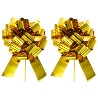 Unique Bargains Bright Durable Metallic Gift Wrapping Large Pull Bow for Wedding 2 Pcs Gold 20 inch
