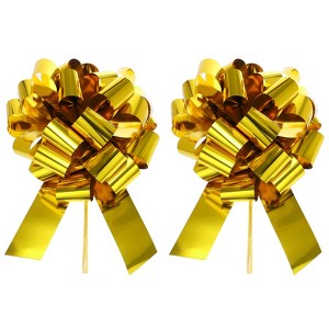 Unique Bargains Bright Durable Metallic Gift Wrapping Large Pull Bow for Wedding 2 Pcs Gold 20 inch - 1 of 4
