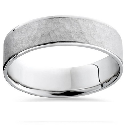 Pompeii3 Mens 10k White Gold Hammered Comfort Fit Wedding Band Ring ...
