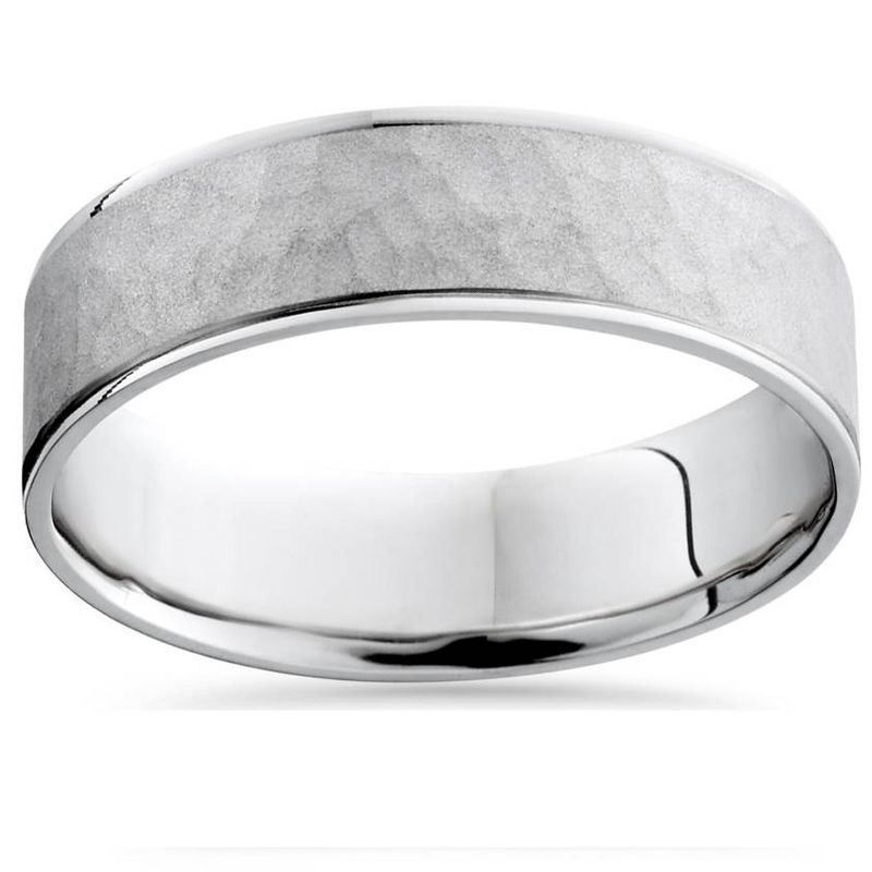 Pompeii3 Mens 10k White Gold Hammered Comfort Fit Wedding Band Ring, 1 of 4