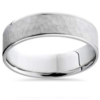 Pompeii3 Mens 10k White Gold Hammered Comfort Fit Wedding Band Ring