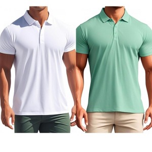 INSPIRE CHIC Men's Short Sleeve Lightweight Regular Fit Casual Business Solid Polo Shirts 2 Packs - 1 of 4