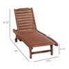 Chaise Lounge Chair Outdoor Wooden Pool Lounge Chair with 3-level Adjustable Backrest, Built-In Table and Rolling Wheels - 3 of 4