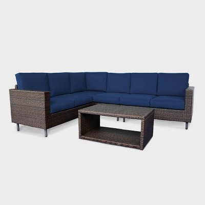 Draper 5pc Wicker Patio Sectional Set - Navy - Leisure Made