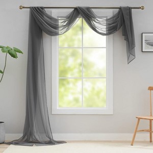 Kate Aurora Hotel Lux 1 Piece Charcoal Gray Sheer Window Scarf Treatment - 1 of 4