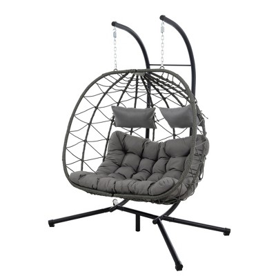 Maggift Patio Seating Sets Steel，Garden，Balcony and Outdoor Hanging Egg Chair With Iron Frame, Gray, 58.2"*37"*74.8"