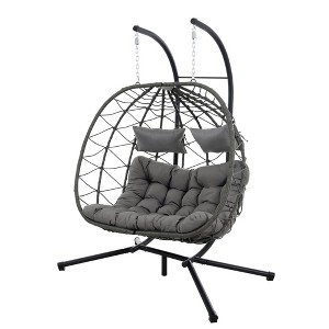 Syemin Patio Seating Sets Steel，Garden，Balcony and Outdoor Hanging Egg Chair With Iron Frame, Gray, 58.2"*37"*74.8" - 1 of 4