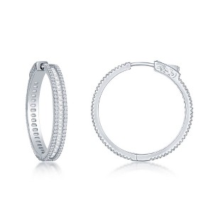 Bella Silver Sterling Silver Baguette CZ 30mm Hoop Earrings - Silver - 1 of 2