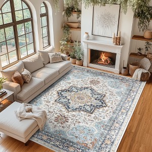 Washable Area Rug, Non-Slip Floral Carpet, Retro Floor Mat for Kitchen, Bathroom, Living Room, Bedroom, Entryway & Hallways - 1 of 4