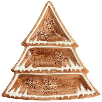 Martha Stewart Ceramic Gingerbread Tree 3 Sectioned Tidbit Tray in Brown