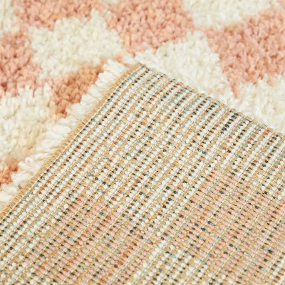 Pink and White Checkered Square Shag Kids' Rug