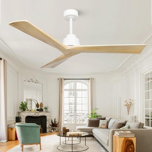 Wanze of Ocean 52 in. White Remote&Wall Control Modern Noiseless Solid Wood Light Color Blade Downrod Mount Ceiling Fan with 2 Downrods - 1 of 4