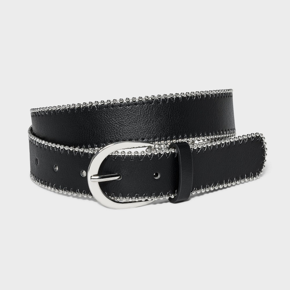 Photos - Belt Women's Studded Edge Trim  - Wild Fable™ Black L silver