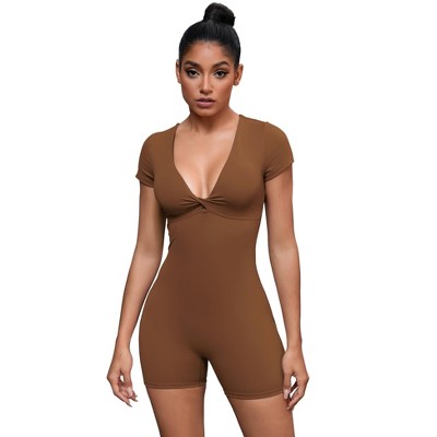 INSPIRE CHIC Women's Cross Front Tummy Control Slimming Short Sleeve Body Shapers