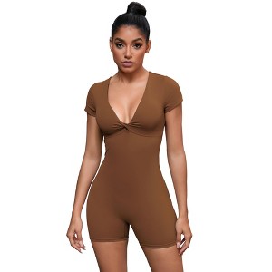 INSPIRE CHIC Women's Cross Front Tummy Control Slimming Short Sleeve Body Shapers - 1 of 4