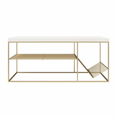 Neely Art Deco Creamy White and Antique Gold Coffee Table with Storage