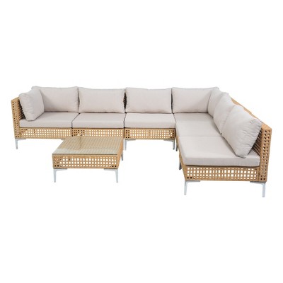 Decksplore Modern Patio Furniture with Weather-Resistant PE Rattan & Tempered Glass Table