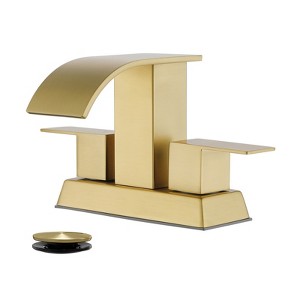 Cobbe Centerset Bathroom Sink Faucet 4-Inch Two-Handle with Pop-Up Drain and Supply Hoses Brushed Gold - 1 of 4