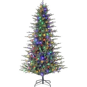 7FT Prelit Fir Artificial Christmas Tree with 400 Multicolor Lights & 9 Modes, Hinged Branches & 1200 Tips, Holiday Home Decor - 1 of 4