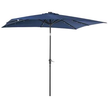 Outsunny 9' x 7' Patio Umbrella Outdoor Table Market Umbrella with Crank, Solar LED Lights, 45° Tilt, Push-Button Operation, for Deck, Backyard, Pool and Lawn
