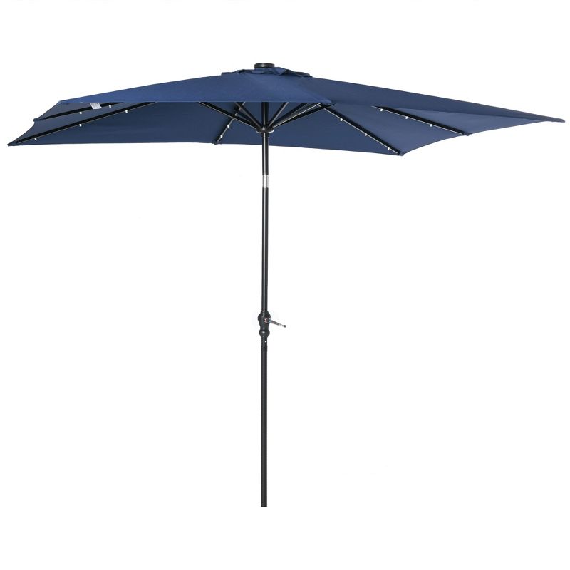Outsunny 9' x 7' Patio Umbrella Outdoor Table Market Umbrella with Crank, Solar LED Lights, 45° Tilt, Push-Button Operation, for Deck, Backyard, Pool and Lawn, 1 of 7