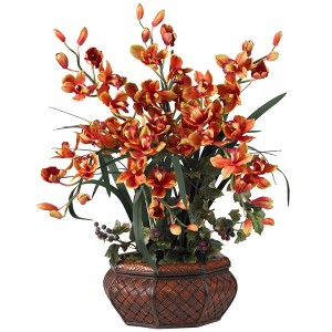 Nearly Natural Large Cymbidium Artificial Flower Arrangement, Burgundy - 1 of 4