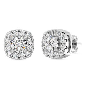 Gilded Lab-Grown Diamond Sterling Silver & 14KT Yellow Gold-Plated Silver Stud Earrings for Women, Cushion Halo Shaped, 1/4, 1/2, 1 Carat Total Weight - 1 of 4