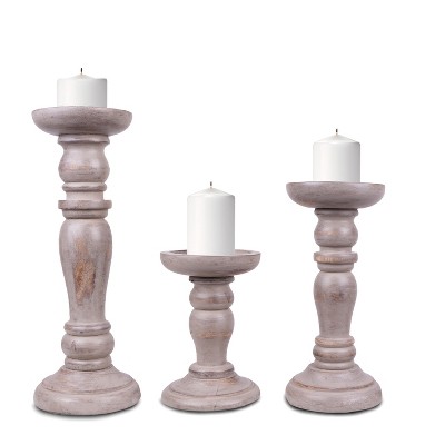 Mela Artisans Set of 3 Pillar Candle Holders in Shabby French Finish