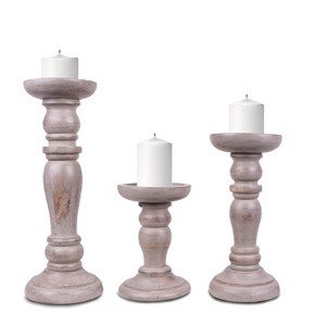 Mela Artisans Set of 3 Pillar Candle Holders in Shabby French Finish - 1 of 4