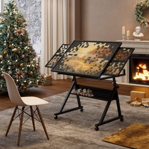 VYNXARIA 1500-Piece Jigsaw Puzzle Table Board for Adults - Includes 4 Trays for Easy Sorting (Black) - 1 of 4