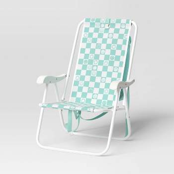 Recycled Fabric Backpack Outdoor Portable Beach Chair Aqua Blue Icon Checkboard - Sun Squad™