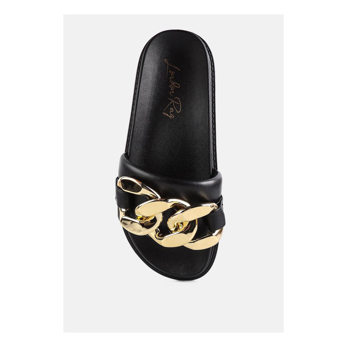 Обувь London Rag Womens Onyx Metal Chain Slider Flats 8 — фото 4