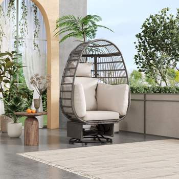 Outdoor Patio Wicker Swivel Chairs, Rocking Function Egg Patio Chair with Cushions - Maison Boucle