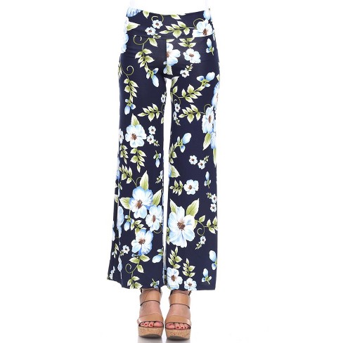 Women's Floral Printed Palazzo Pants Blue Large - White Mark : Target