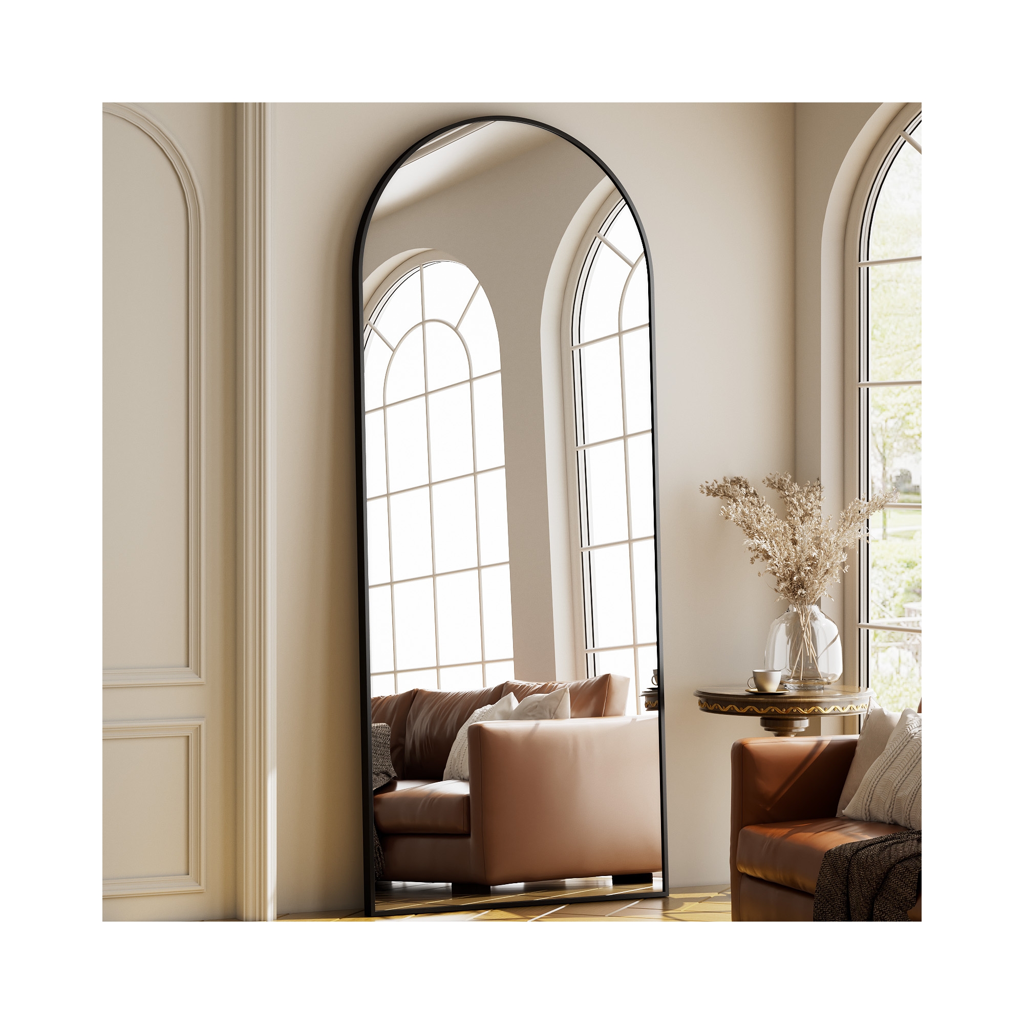 BEAUTYPEAK Arched Full Length Mirror 64"x21",Black