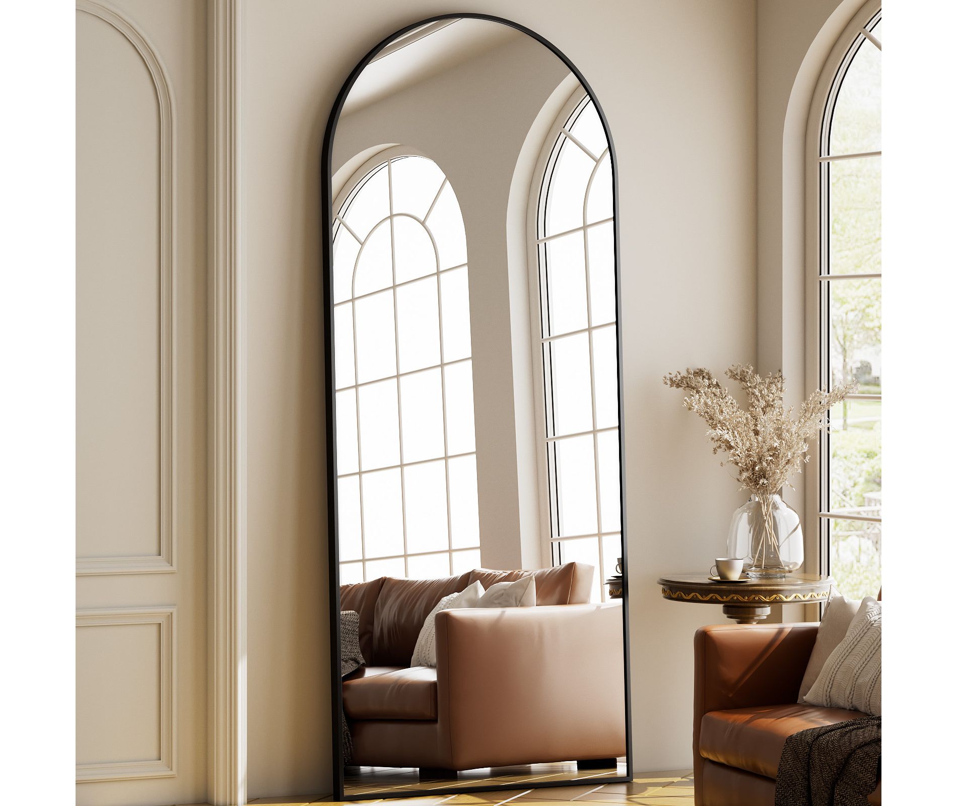 BEAUTYPEAK Arched Full Length Mirror 64"x21",Black