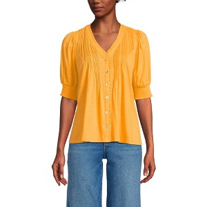 Lands' End Women's Button Pintuck Puff Sleeve Top - 1 of 4
