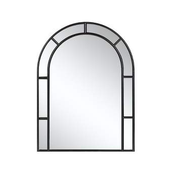 Neutypechic Metal Framed Arch Top with Window Panel Decorative Wall Mirror - 36"x24", Black