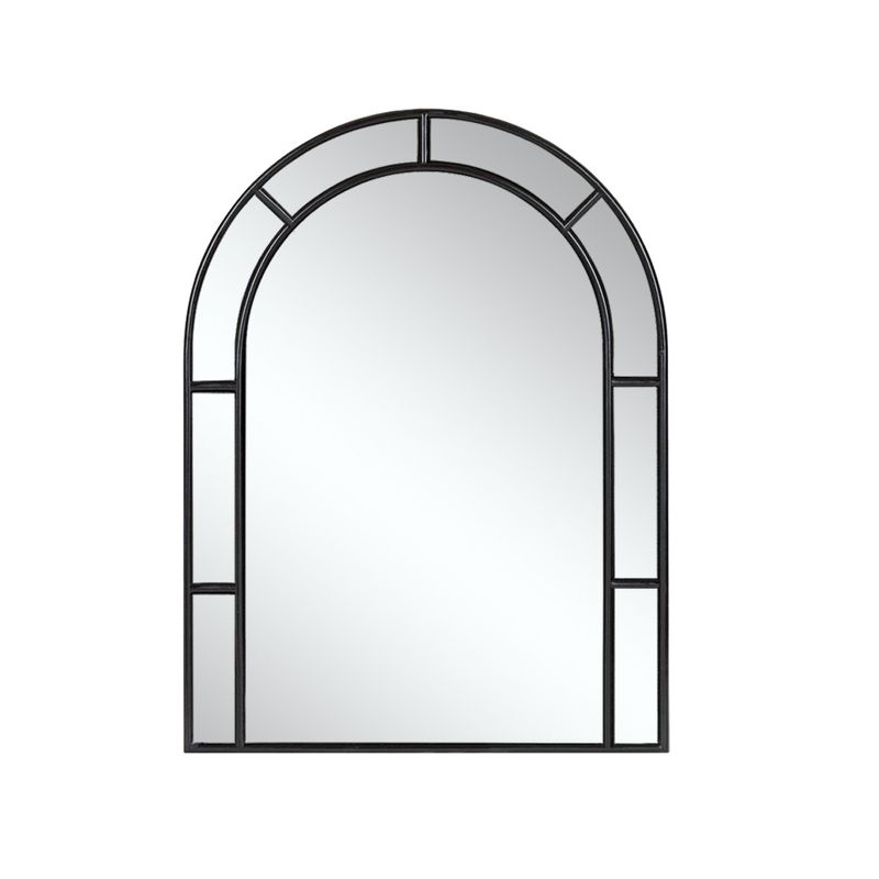Neutypechic Metal Framed Arch Top with Window Panel Decorative Wall Mirror - 36"x24", Black, 1 of 7