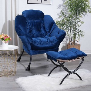 KTMBDW Fabric Lazy Chair with Foldable Ottoman, Accent Comfy Lounge Arm Chair and Folding Footrest Stool Set for Living Room, Bedroom, Dorm - 1 of 4