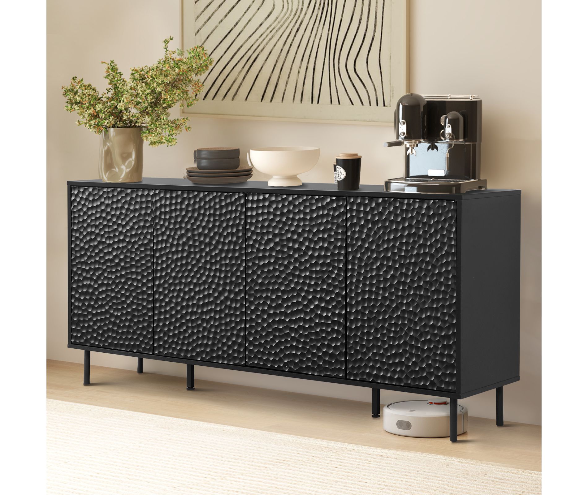 Bestier Mid-Century Sideboard with Ample Storage & Raised Legs for Easy Cleaning