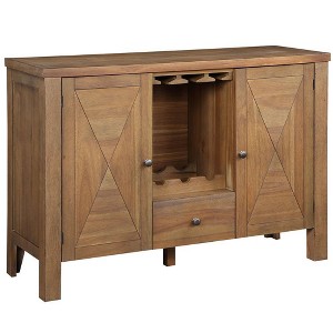 Pascaline 47" Kitchen and Dining Cabinets Gray Fabric, Rustic Brown and Oak - Acme Furniture: Wood Sideboard Buffet with Drawer & Shelves - 1 of 4