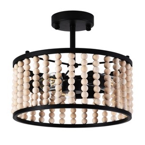 Dewdrop Rustic 3-Light Wood Beaded Semi Flush Mount Ceiling Light Black and Natural Finish for Dining Room - 1 of 4