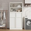 Tall Bathroom Cabinet, Floor Storage Cabinet with Doors & 2 Drawers, 51" H Tall Organizer Cabinet Freestanding - 3 of 4
